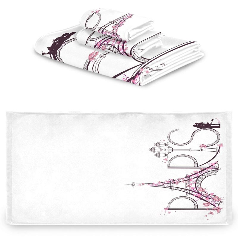 Naanle Chic Romantic French Paris Eiffel Tower Butterfly Soft Luxury Decorative Set of 3 Towels, 1 Bath Towel+1 Hand Towel+1 Washcloth, Multipurpose for Bathroom, Hotel, Spa and Beach(White) - Image 2